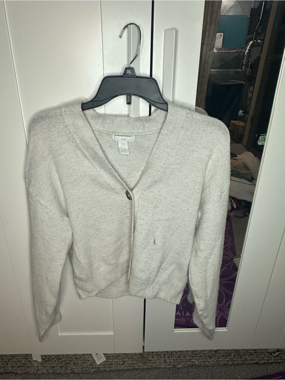 Women's Light Gray V-Neck Button Cardigan Sweater